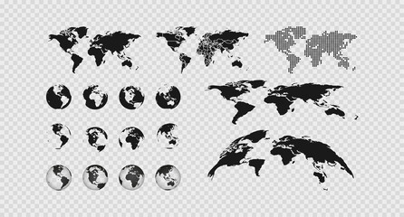 World map set on transparent background. Globe vector icon