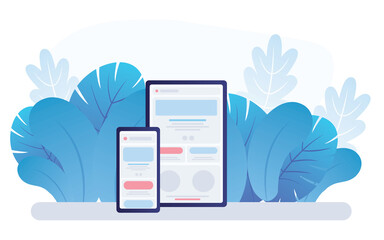 Adaptive programming icons set. Multi device development, software engineering. Responsive web design, The website is open on computer, laptop, tablet and smartphone. Flat vector /Icon illustration.