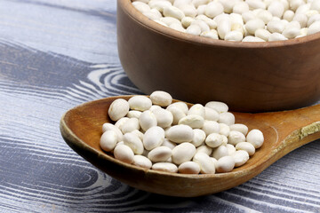 organic beans in a wooden bowl