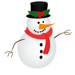 Vector snowman clipart. Snowman illustration for christmas. new year card, banner, print, sticker, cover design. Snowman sticker for notebook and tshirt.