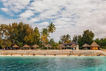 Beach resort with trees and palms