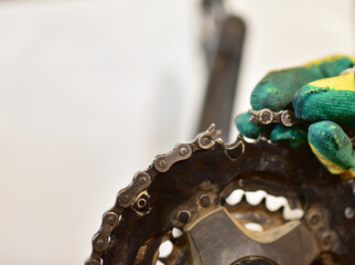 The Broken Bicycle Chain. Repair on Cycling