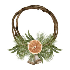 Christmas Boho Wreath With Orange Slice And Bells
