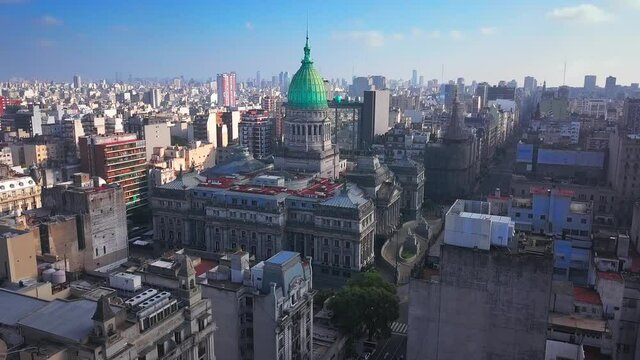 Congress building in Buenos Aires. Orbiting flight around Congress building in the city of Buenos Aires in Argentina