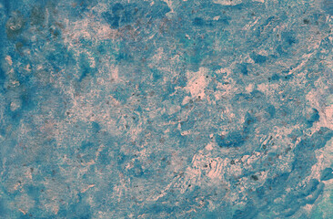 abstract watercolor blue textural background with gray and pink paint spots, strokes