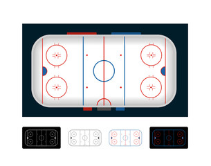 Ice hockey arena, ice hockey field. Set of vector illustrations