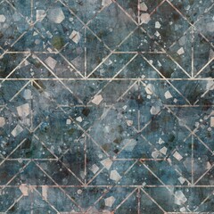 Chic formal grungy geometric shapes texture seamless pattern. High quality illustration. Strange abstract geo design in a trendy posh exotic style. Grainy fabric texture overlay.