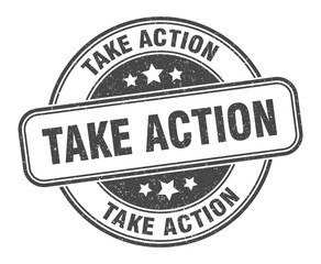 take action stamp. take action label. round grunge sign