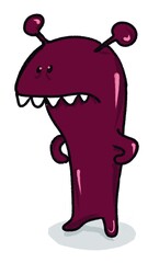 hand drawn funny angry monster standing isolated on white