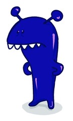 hand drawn funny angry monster standing isolated on white