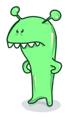 hand drawn funny angry monster standing isolated on white