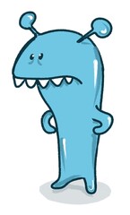 hand drawn funny angry monster standing isolated on white