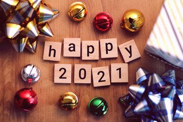 Happy new year 2021 with colorful decoration.