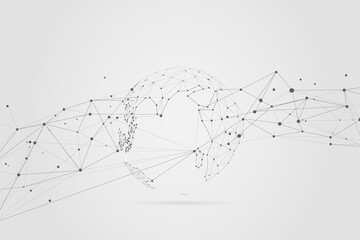 Global network connection with business concept and world map line, vector illustrator