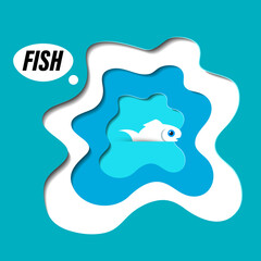 Paper Cut Fish in Water Vector Cartoon