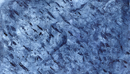 blue watercolor abstract textured background. a universal basis for creativity. simple drawing, bold strokes of dark paint, diagonal lines, with spots and dots