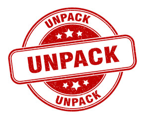 unpack stamp. unpack label. round grunge sign