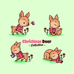 Obraz premium CUTE LITTLE DEER WEARING RED SCARF IN CHRISTMAS DAY