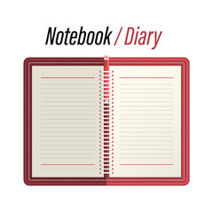 Empty Notebook - Memo - Diary with Lined Papers and Pencil Vector Illustration Isolated on White Background
