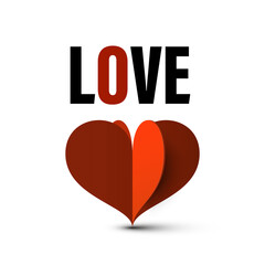 Love Symbol with Paper Cut Red Heart - Vector