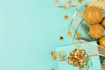 Festive blue Christmas background with gift