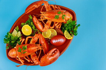 Delicious cooked lobster for american football game party.