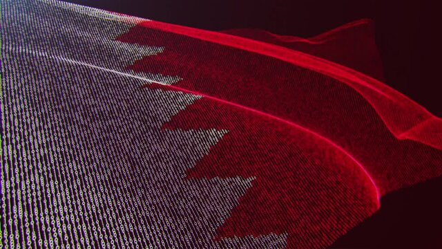 3d render. Bahrain digital flag with binary code texture flies in the wind. Seamless loop.