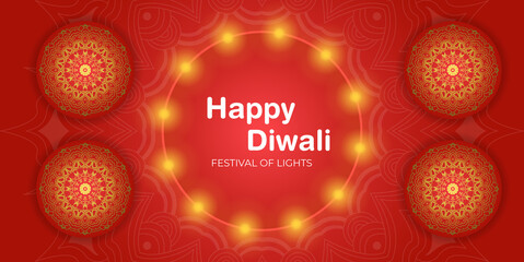 Festival of Light background design, glossy red background for Happy Diwali celebration.