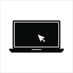 Laptop with pointer cursor icon. Notebook screen template and clicking mouse on white background.