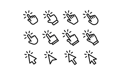 Clicking icons collections. Hand and arrow click icon. Cursor set.