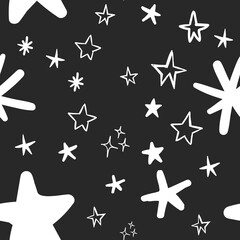 Star doodles seamless pattern. Hand drawn stars. Vector collection.