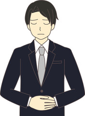 両手を前に合わせて謝罪しているスーツ姿のビジネスマン