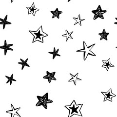 hand drawn stars seamless pattern. Doodle star texture. Sky and night background.