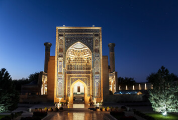 Mausoleum of Amir Temur (Gur-Emir) in Samarkand on night, Uzbekistan