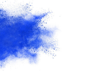 Obraz premium Blue powder explosion isolated on white background.