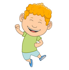 boy jumping happily. cartoon kid. isolated on white background vector illustration