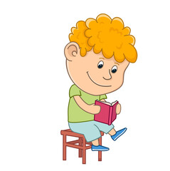 boy reading a book sitting on a chair. cartoon kid. isolated on white background vector illustration