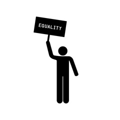 Man holding banner sign with equality word