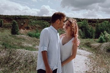 bride and groom in the field