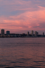 Colorful Sunset over the Weehawken New Jersey Skyline along the Hudson River