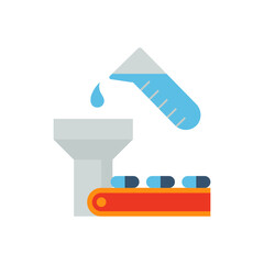 Manufacture of pharmaceutical, nutraceutical, supplement or cleaning product in hand vector icon design. That encapsulation by hard-shelled capsules. Contain dry, powdered ingredients or pellet.