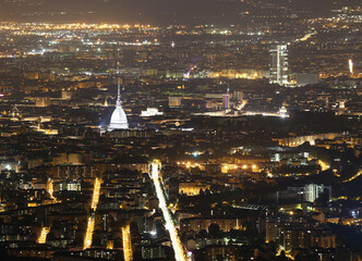 breathtaking night view of the city of Turin seen from above
