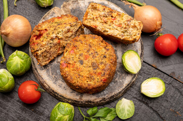 Fresh veggie burgers made from vegetables, beans and legumes, tasty vegan food