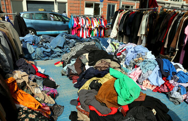 Fototapeta na wymiar used clothes for sale in the outdoor clothing market