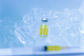 COVID 19 research,human clinical trials vaccination shot, medicine and drug concept.