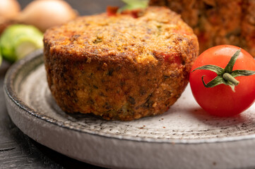 Fresh veggie burgers made from vegetables, beans and legumes, tasty vegan food