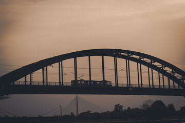 Obraz premium Tram on the Old Sava Bridge, Belgrade, Serbia