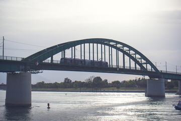 Fototapeta premium Tram on the Old Sava Bridge, Belgrade, Serbia