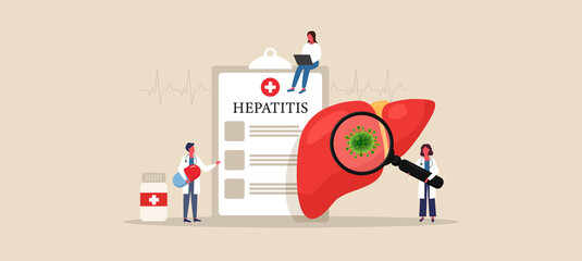 Hepatitis concept. Medical care. Hepatitis A, B, C, D. Human liver diagnostic. Vector
