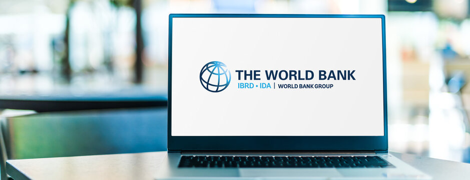 Laptop computer displaying logo of The World Bank Group (WBG)
